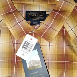 Pendleton Men's Tan and Brown Plaid Shirt